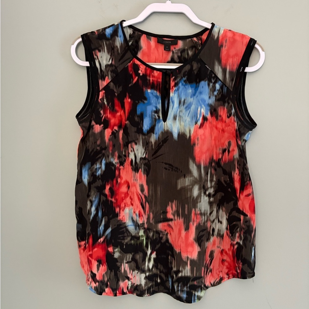 J. Crew Keyhole Silk Shell in Floral Splash